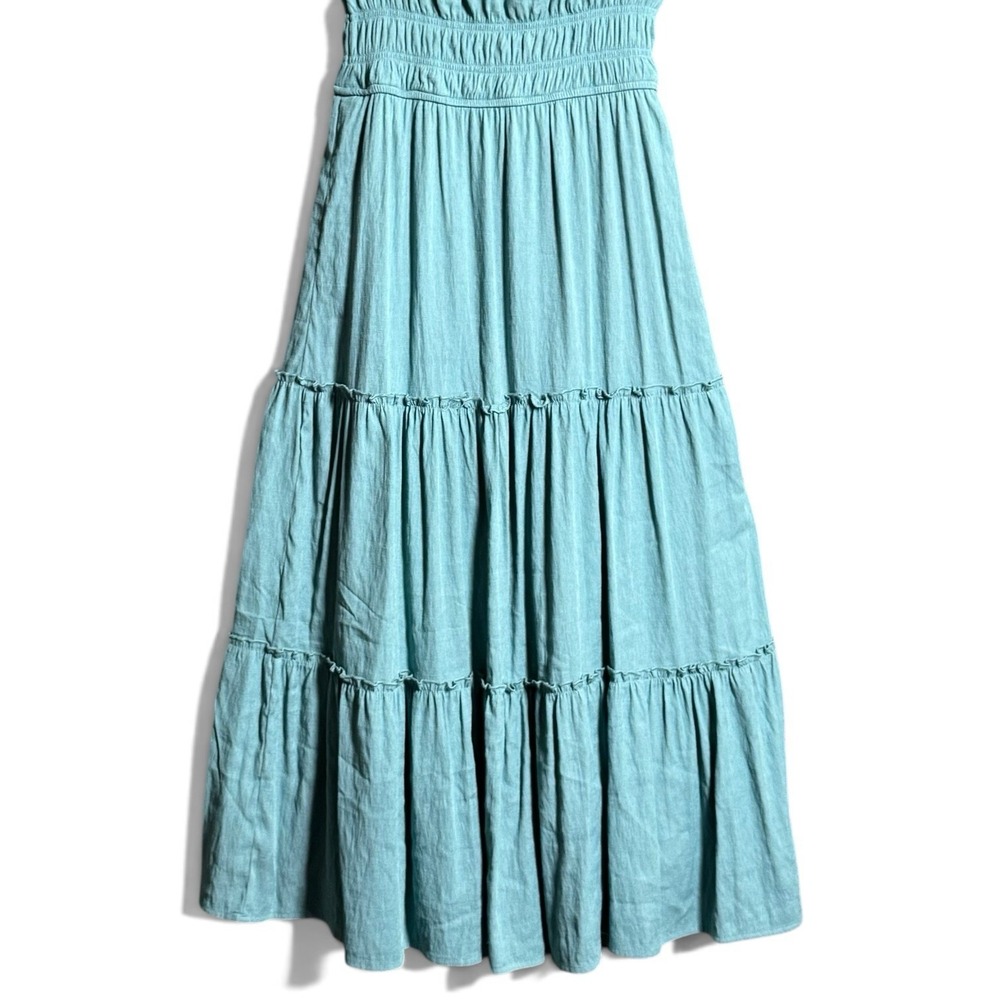 Trixxi Maxi Dress S Teal Smocked Puff Sleeve Tiered Boho Cottagecore Fairycore - Picture 10 of 15